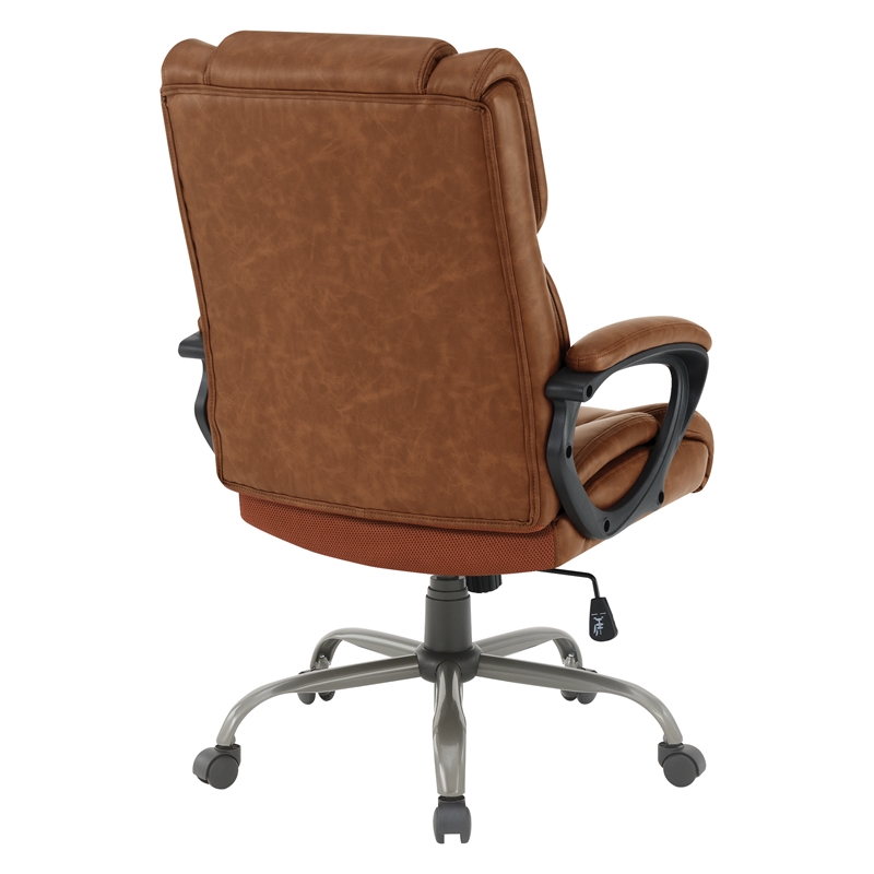 Scranton & Co Mid-Back Saddle Brown Faux Leather Executive Chair Titanium