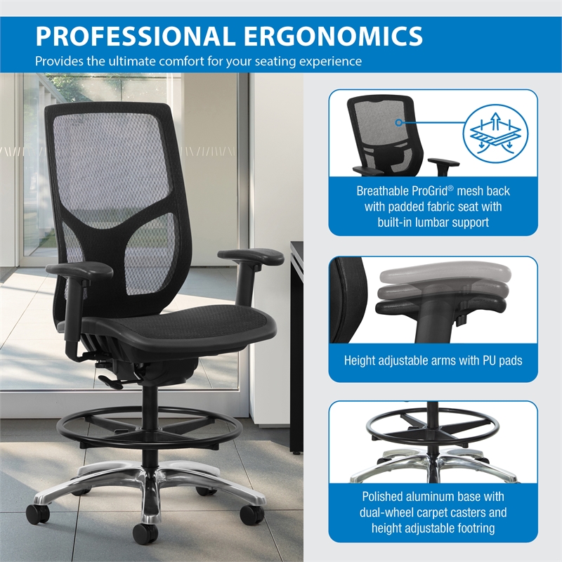 Scranton & Co ProGrid Mesh Back Drafting Chair with Black Mesh Seat