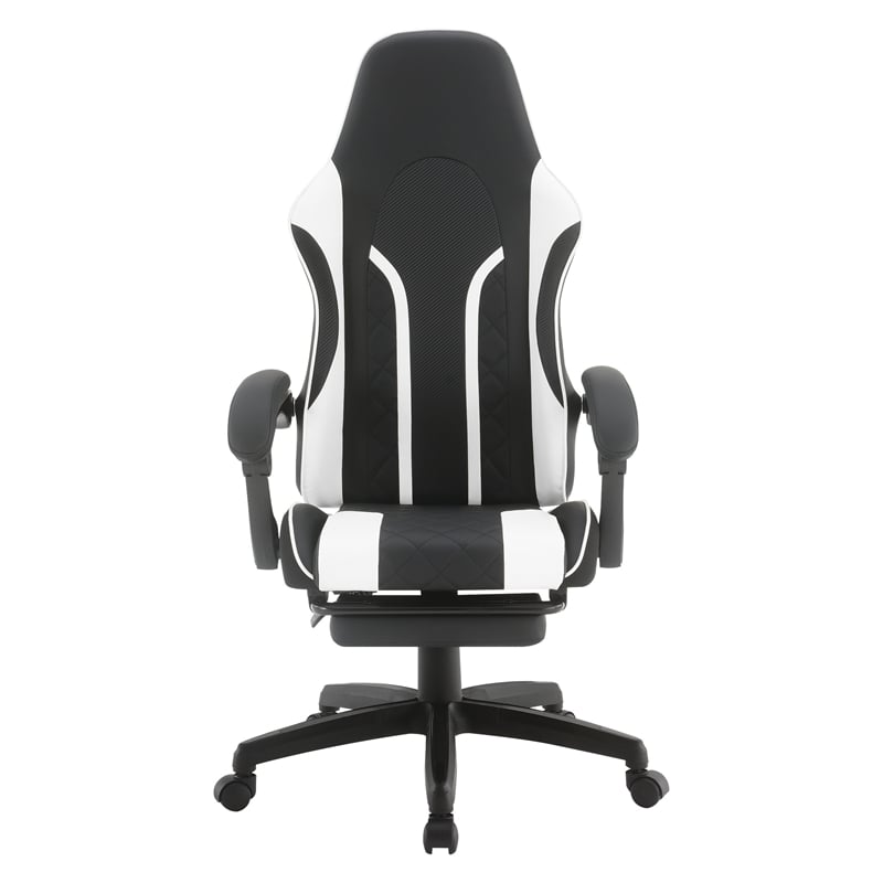 Scranton & Co Gaming Chair with Retractable Footrest in White Faux Leather