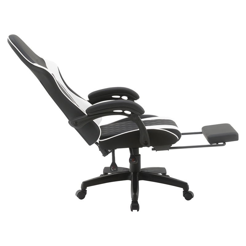 Scranton & Co Gaming Chair with Retractable Footrest in White Faux Leather