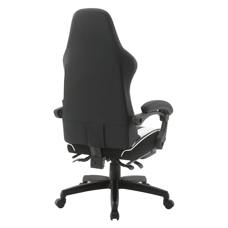 Scranton & Co Gaming Chair with Retractable Footrest in White Faux Leather
