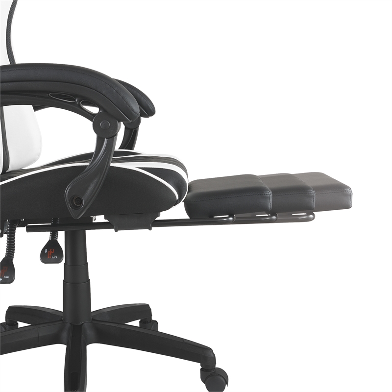 Scranton & Co Gaming Chair with Retractable Footrest in White Faux Leather