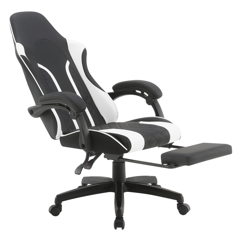 Scranton & Co Gaming Chair with Retractable Footrest in White Faux Leather