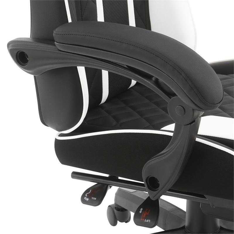 Scranton & Co Gaming Chair with Retractable Footrest in White Faux Leather