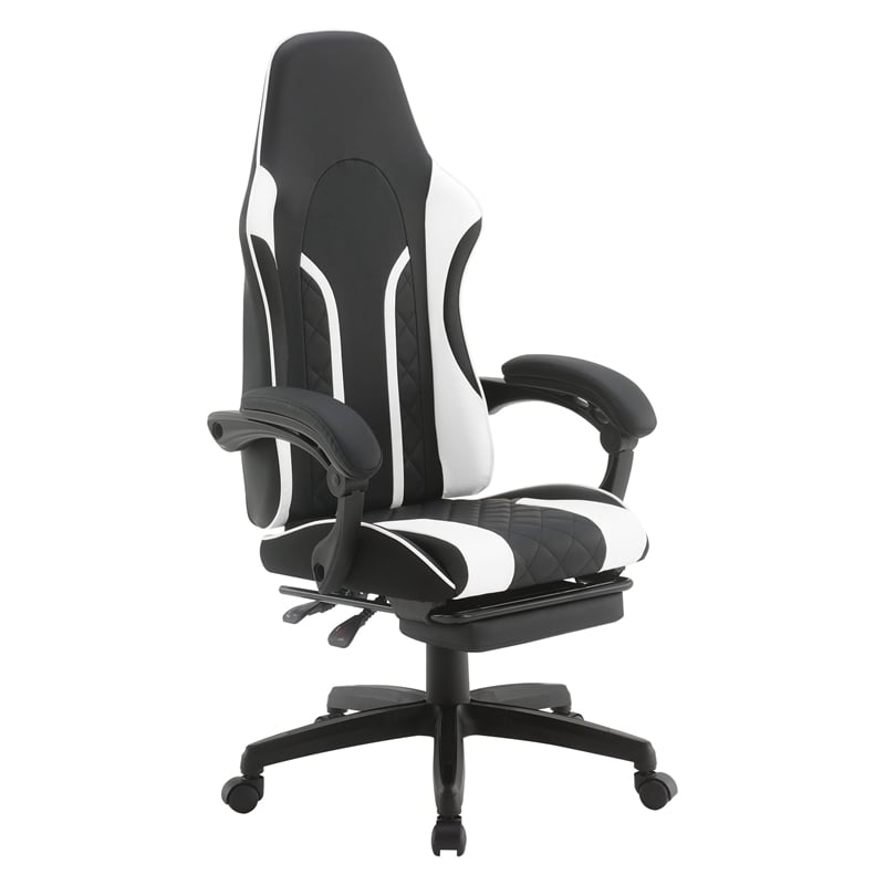 Scranton & Co Gaming Chair with Retractable Footrest in White Faux Leather