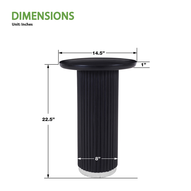 Scranton & Co Round Solid Wood Fluted Pedestal Accent Table in Black