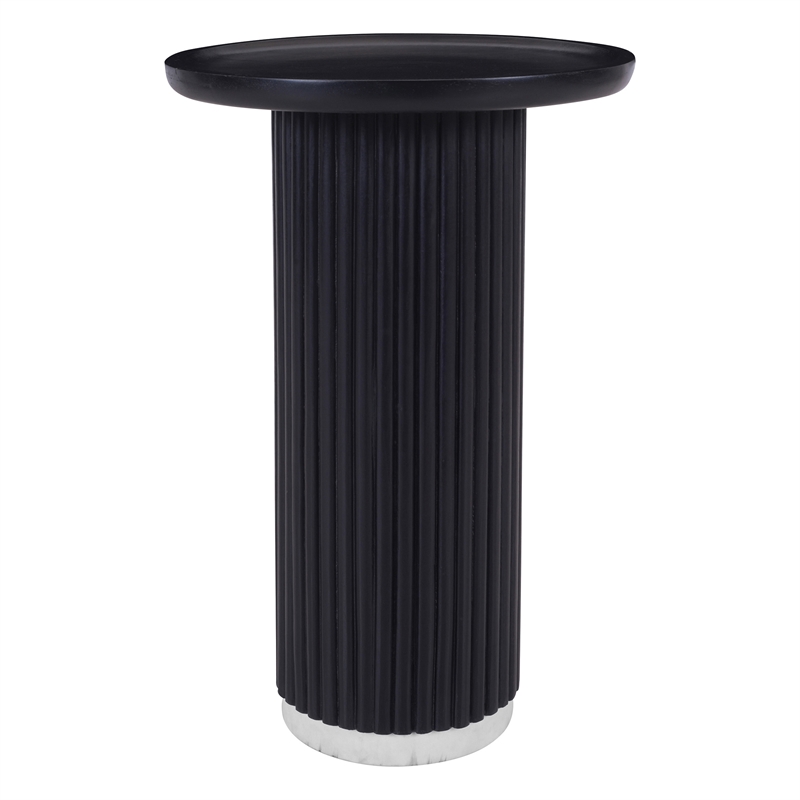 Scranton & Co Round Solid Wood Fluted Pedestal Accent Table in Black