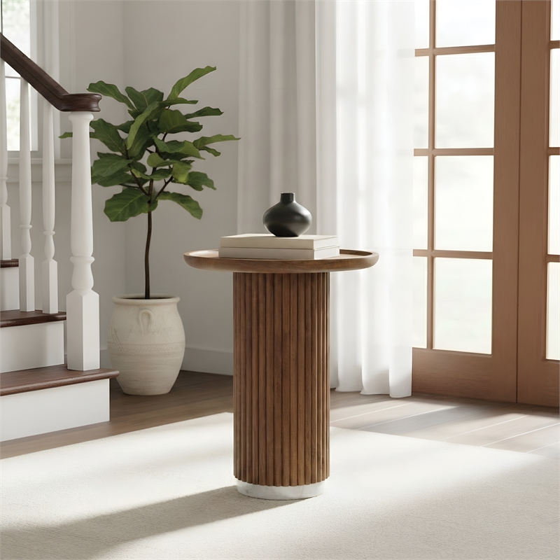 Scranton & Co Round Solid Wood Fluted Pedestal Accent Table in Golden Honey