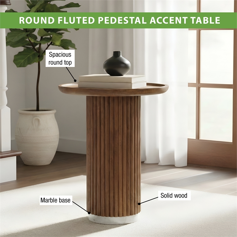 Scranton & Co Round Solid Wood Fluted Pedestal Accent Table in Golden Honey