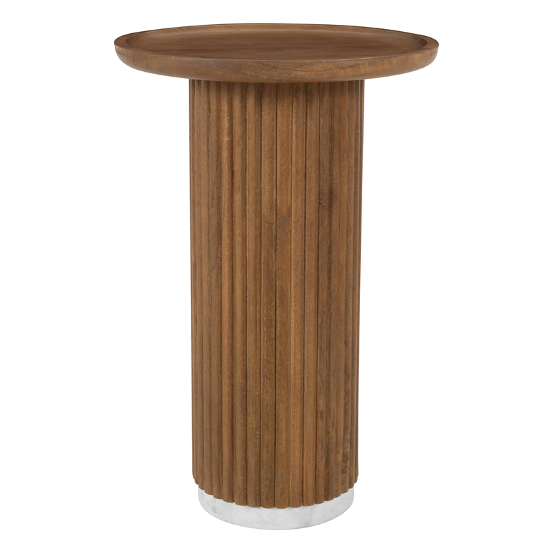 Scranton & Co Round Solid Wood Fluted Pedestal Accent Table in Golden Honey