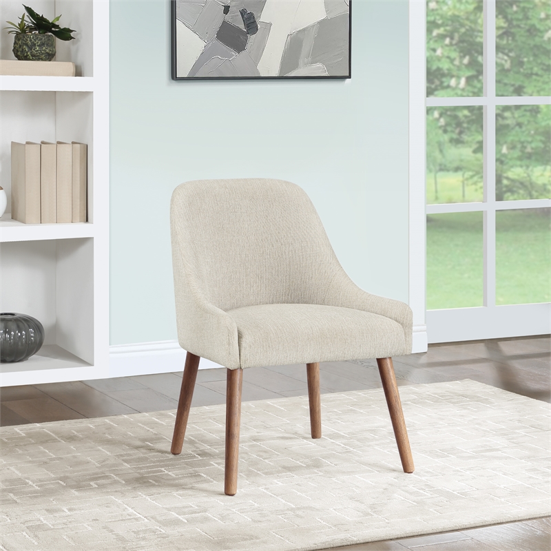 Scranton & Co Dining Chair 2-Pack in Linen White with Medium Oak Wood Legs
