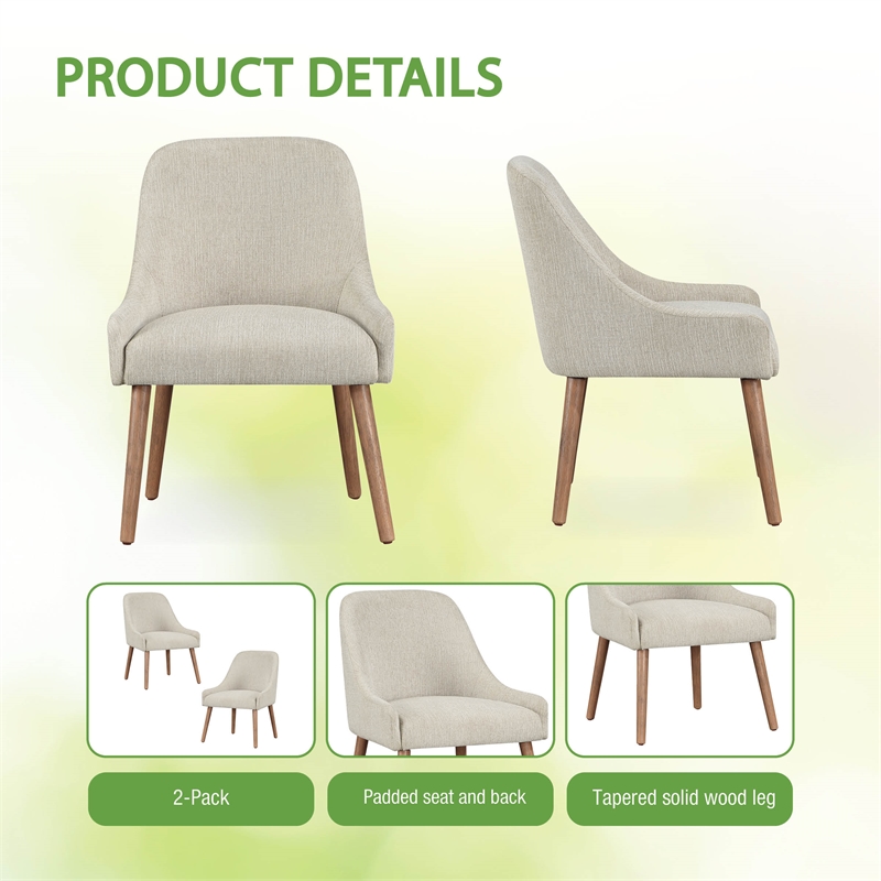 Scranton & Co Dining Chair 2-Pack in Linen White with Medium Oak Wood Legs