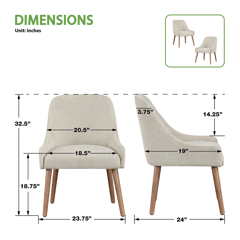 Scranton & Co Dining Chair 2-Pack in Linen White with Medium Oak Wood Legs
