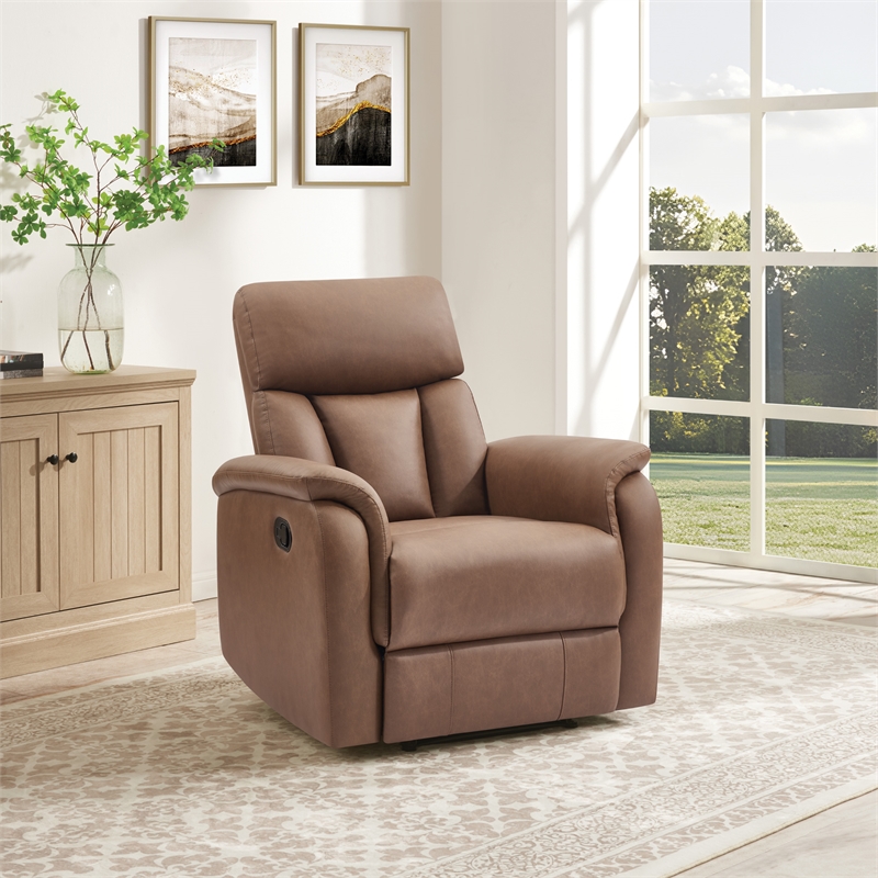 Scranton & Co Pushback Recliner in Saddle Brown Faux Leather