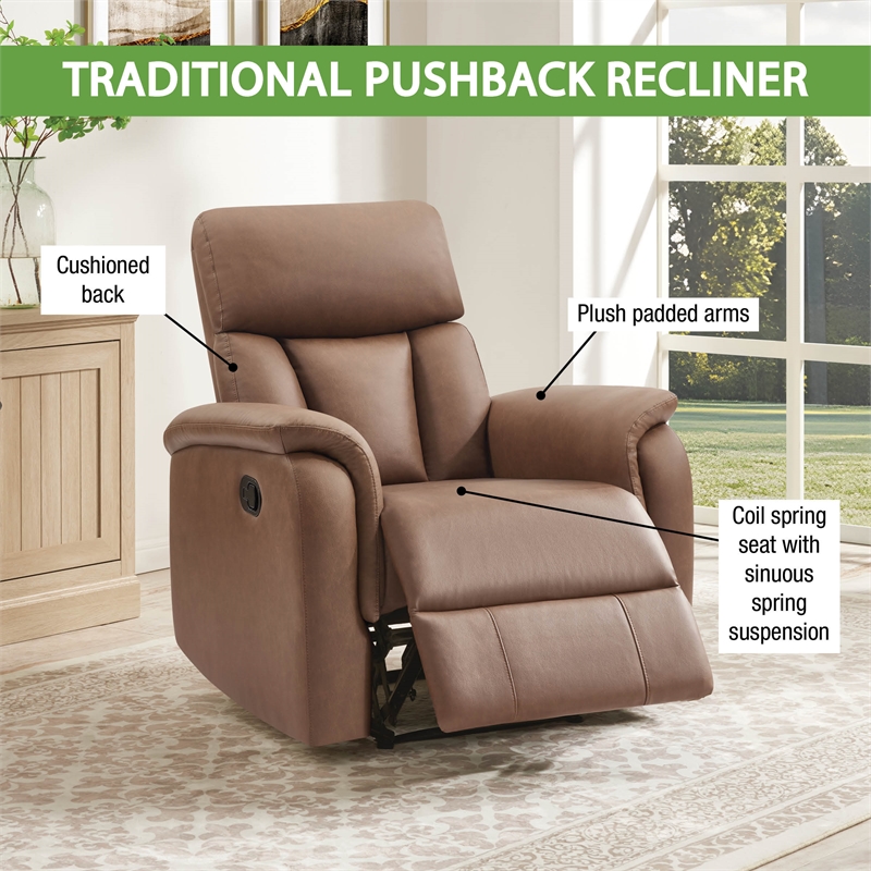 Scranton & Co Pushback Recliner in Saddle Brown Faux Leather