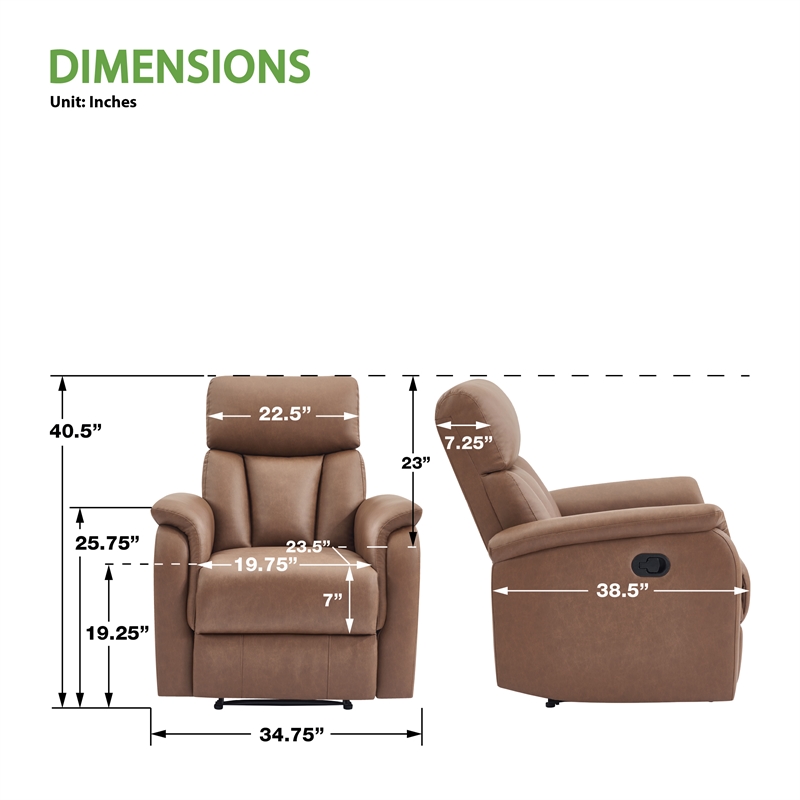 Scranton & Co Pushback Recliner in Saddle Brown Faux Leather