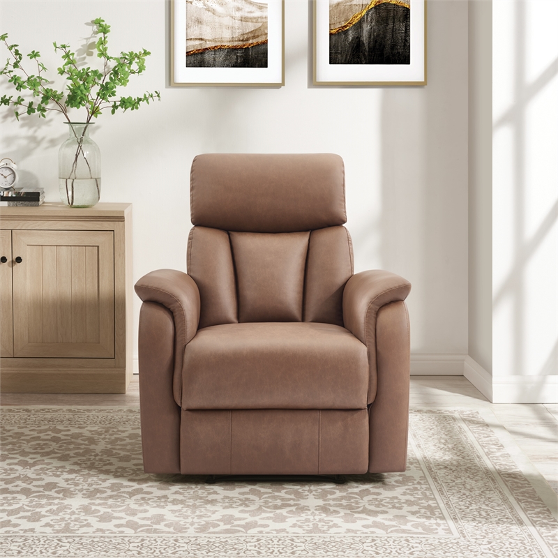 Scranton & Co Pushback Recliner in Saddle Brown Faux Leather