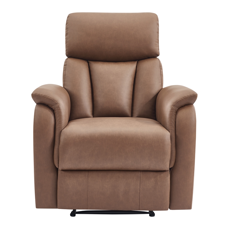 Scranton & Co Pushback Recliner in Saddle Brown Faux Leather