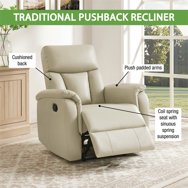 Scranton & Co Contemporary Pushback Recliner in Taupe Faux Leather