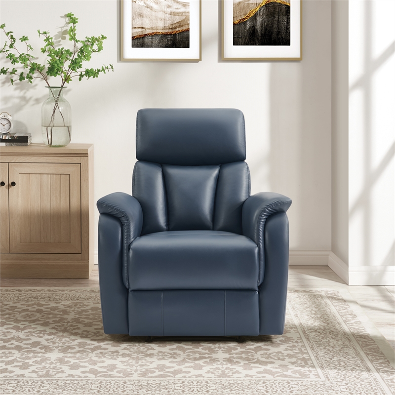 Scranton & Co Pushback Recliner in Navy Faux Leather Traditional Style