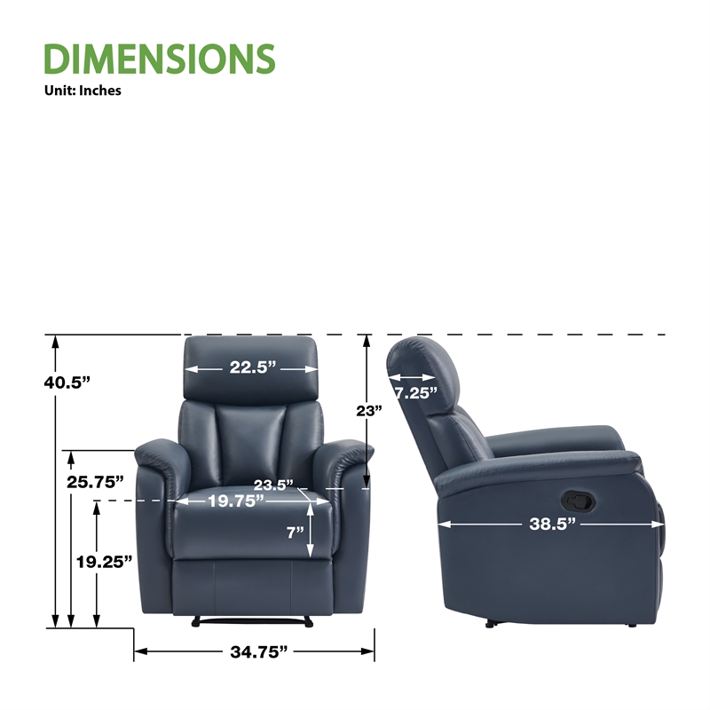 Scranton & Co Pushback Recliner in Navy Faux Leather Traditional Style