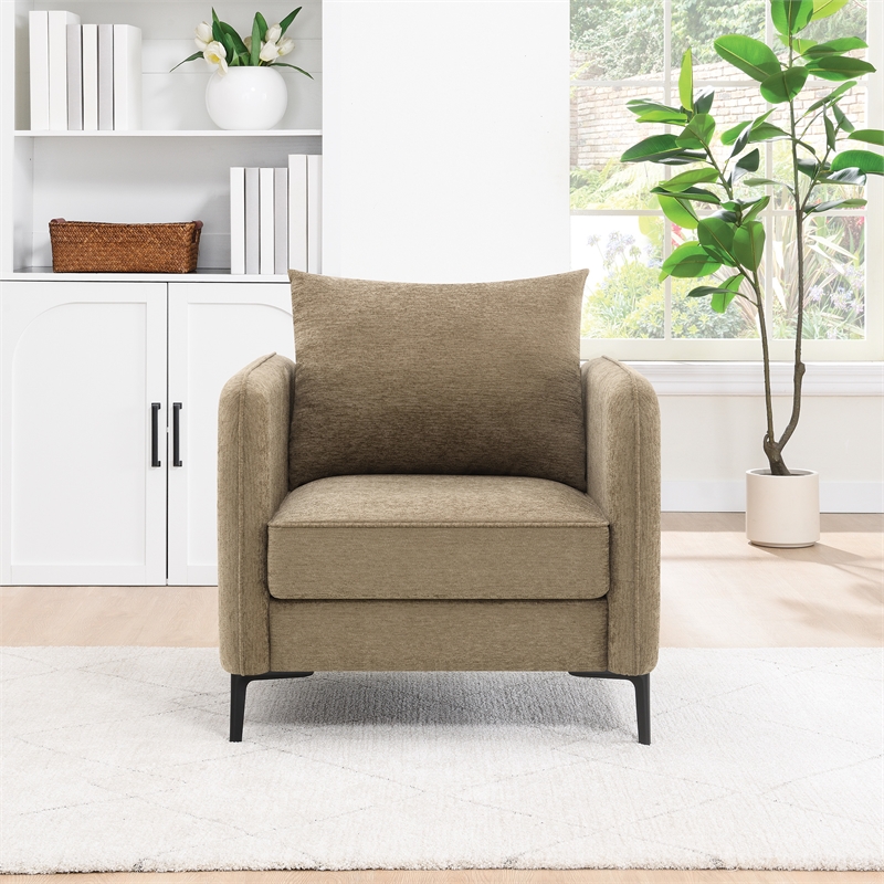 Scranton & Co Accent Chair in Taupe Fabric with Black Metal Legs Modern