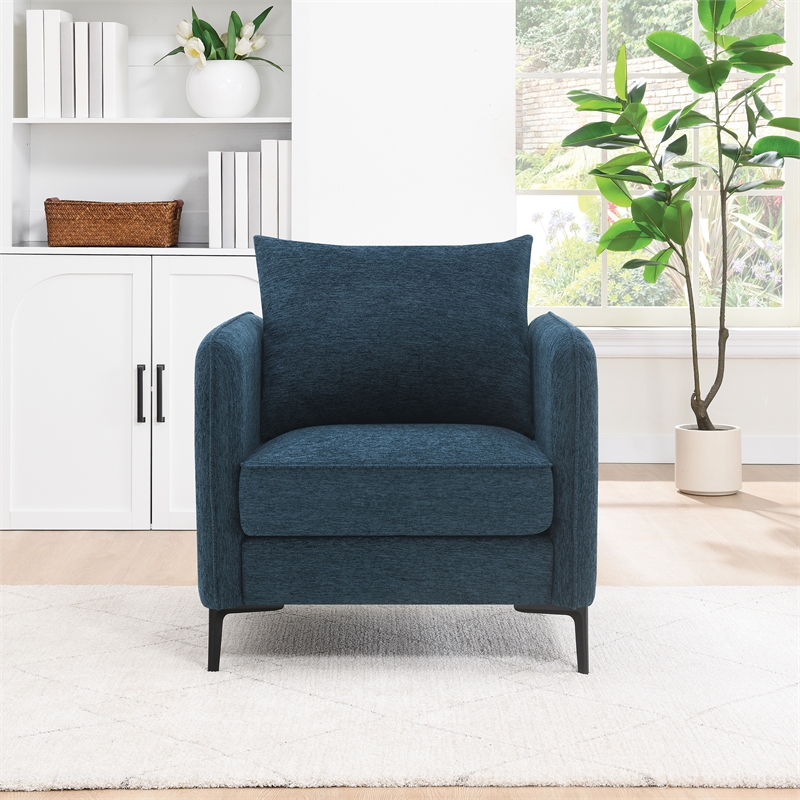 Scranton & Co Accent Chair in Navy Green Fabric with Black Metal Legs