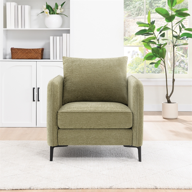 Scranton & Co Accent Chair in Sea Green Fabric with Black Metal Legs