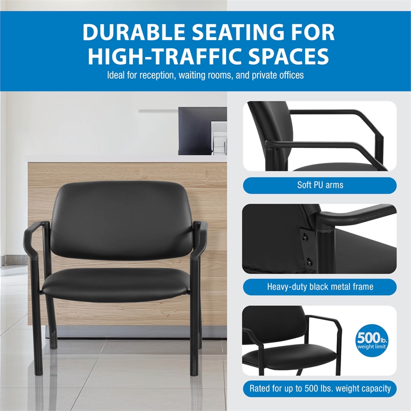 Scranton & Co Big & Tall Guest Chair in Black Fabric PU Arms 500 lb