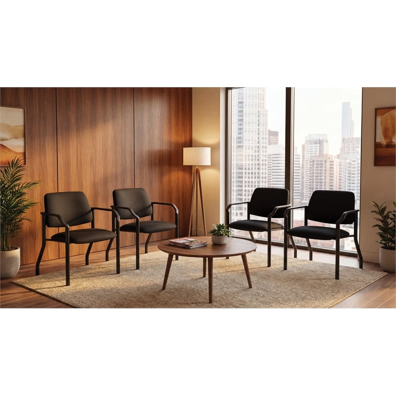 Scranton & Co Big & Tall Guest Chair in Black Fabric PU Arms 400 lb