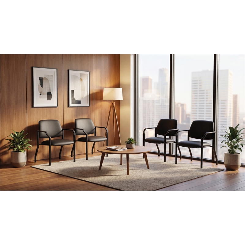 Scranton & Co Big & Tall Guest Chair in Black Fabric PU Arms 400 lb