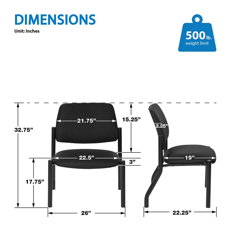 Scranton & Co Big & Tall Armless Guest Chair in Black Fabric 400 lb