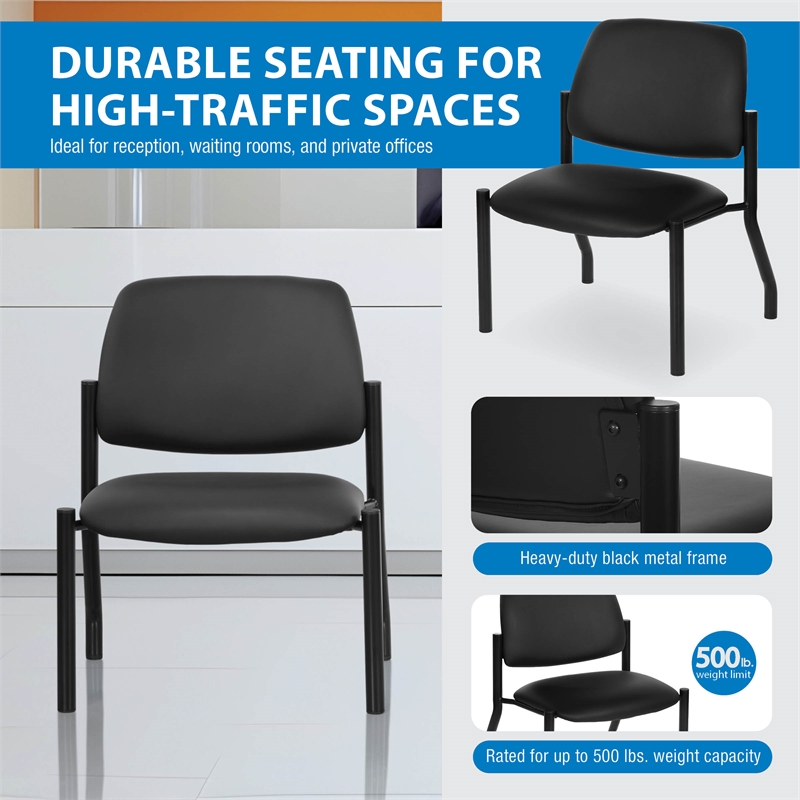 Scranton & Co Big & Tall Armless Guest Chair in Black Fabric 500 lb