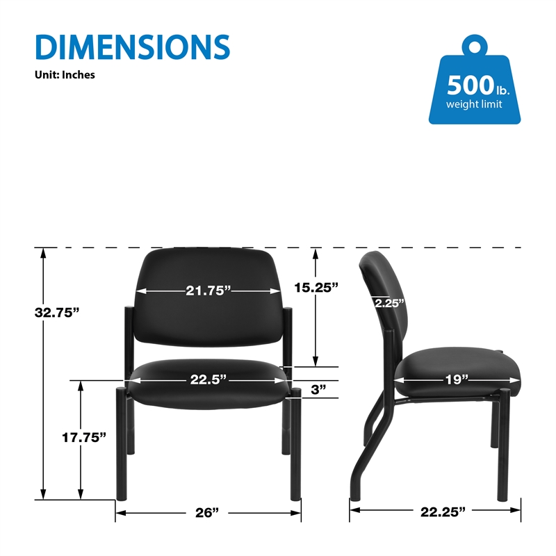 Scranton & Co Big & Tall Armless Guest Chair in Black Fabric 500 lb