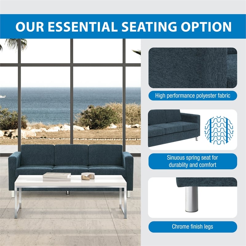 Scranton & Co Easy-Care Sofa in Navy Fabric with Chrome Finish Legs