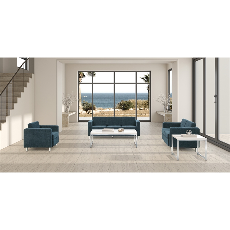 Scranton & Co Easy-Care Sofa in Navy Fabric with Chrome Finish Legs