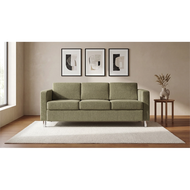 Scranton & Co Easy-Care Sofa in Sea Green Fabric with Chrome Finish Legs