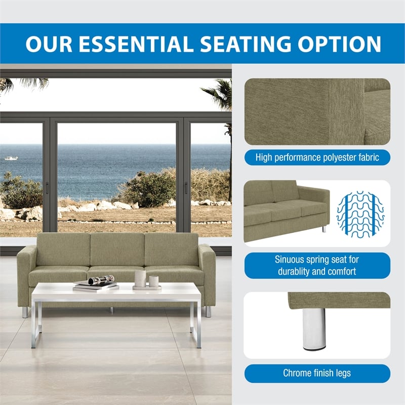Scranton & Co Easy-Care Sofa in Sea Green Fabric with Chrome Finish Legs