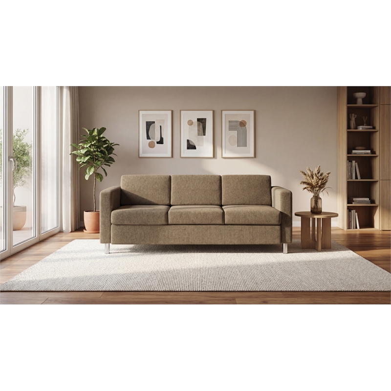 Scranton & Co Easy-Care Sofa in Taupe Fabric with Chrome Finish Legs