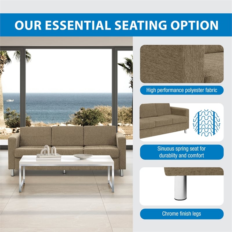 Scranton & Co Easy-Care Sofa in Taupe Fabric with Chrome Finish Legs