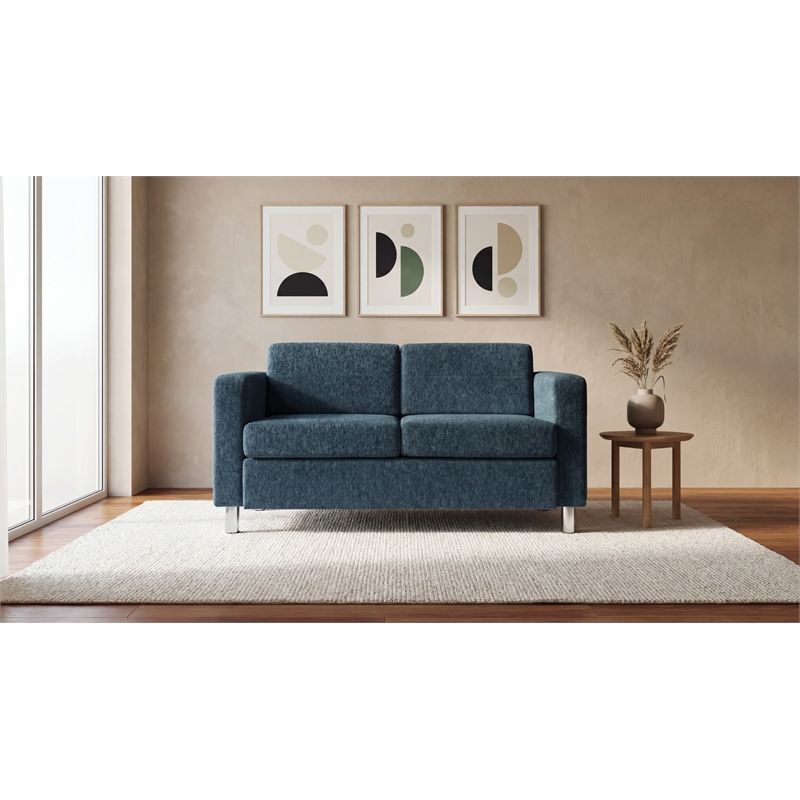 Scranton & Co Easy-Care Loveseat in Navy Fabric with Chrome Finished Legs