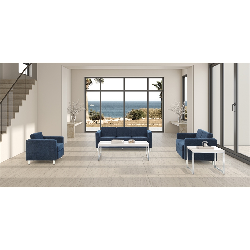 Scranton & Co Easy-Care Loveseat in Navy Fabric with Chrome Finished Legs