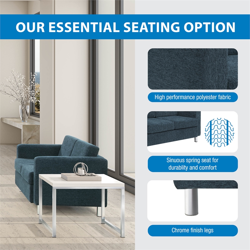 Scranton & Co Easy-Care Loveseat in Navy Fabric with Chrome Finished Legs
