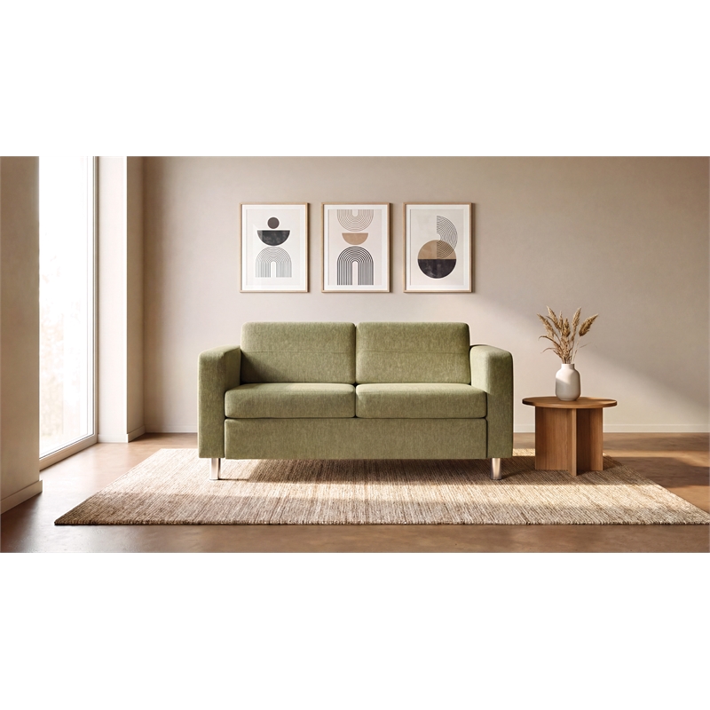 Scranton & Co Easy-Care Loveseat in Sea Green Fabric with Chrome Finished Legs