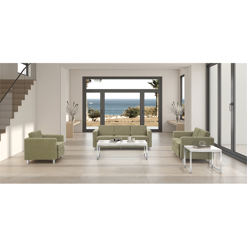 Scranton & Co Easy-Care Loveseat in Sea Green Fabric with Chrome Finished Legs