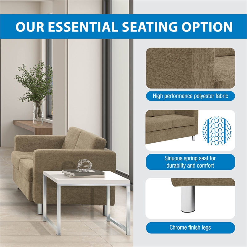 Scranton & Co Easy-Care Loveseat in Taupe Fabric with Chrome Finished Legs
