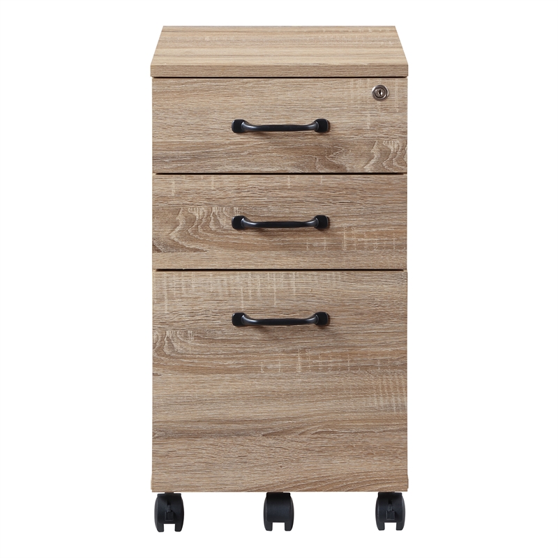 Scranton & Co 3 Drawer Mobile File Cabinet in River Oak Engineered Wood