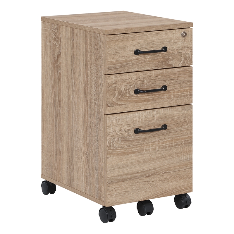 Scranton & Co 3 Drawer Mobile File Cabinet in River Oak Engineered Wood