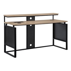 Scranton & Co 60&quot Desk with Hutch in River Oak Top and Matte Black Frame