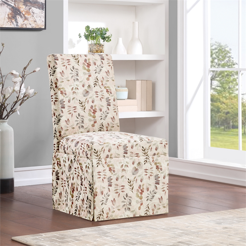 Scranton & Co Parsons Slipcover Dining Chair 2 Pack in Autumn Brown Leaf Fabric